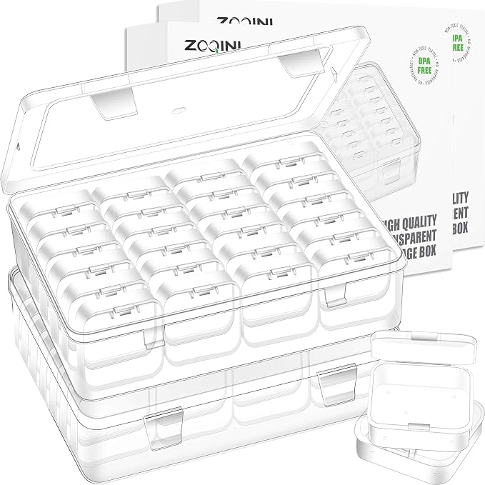 Bead Organizer Box, 56Pcs Small Clear Plastic Storage Containers, 2 Large Craft Organizer Boxes, 2 Sheets Label, Mini Parts Storage Solution for Beading Jewelry Making Diamond Arts Screws Seeds