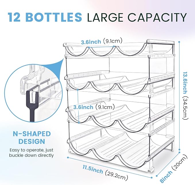 spospo Water Bottle Organizer for Cabinet, 4 Pack Water Bottle Organization and Storage Shelf, Plastic Water Bottle Holder Rack for Fridge, Kitchen, Desktop