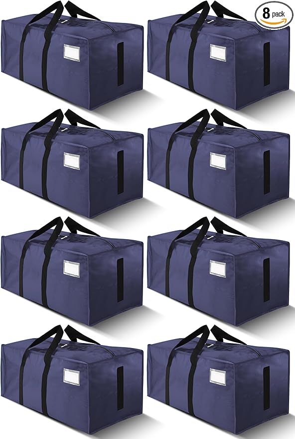 HOMESURE Supports 200lbs Heavy Duty Moving Bags - Strong Zipper & Wrap-Around Handles - Water-Resistant Storage Totes, Durable Alternative to Moving Boxes - 8 Pack - Blue