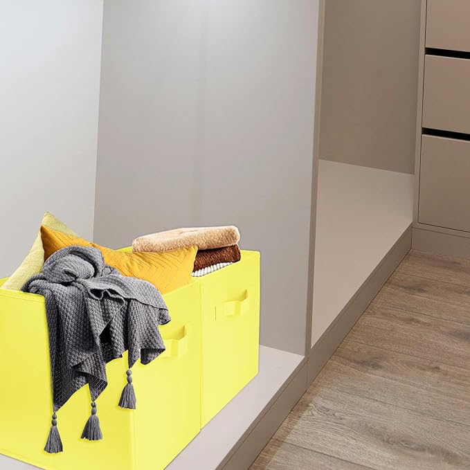 2 Pcs Storage Cubes, 10.5 Inch Collapsible Storage Bins, Fabric Foldable Bins for Organization, Durable Storage Bins for Closet, Shelves, Offices (Yellow)