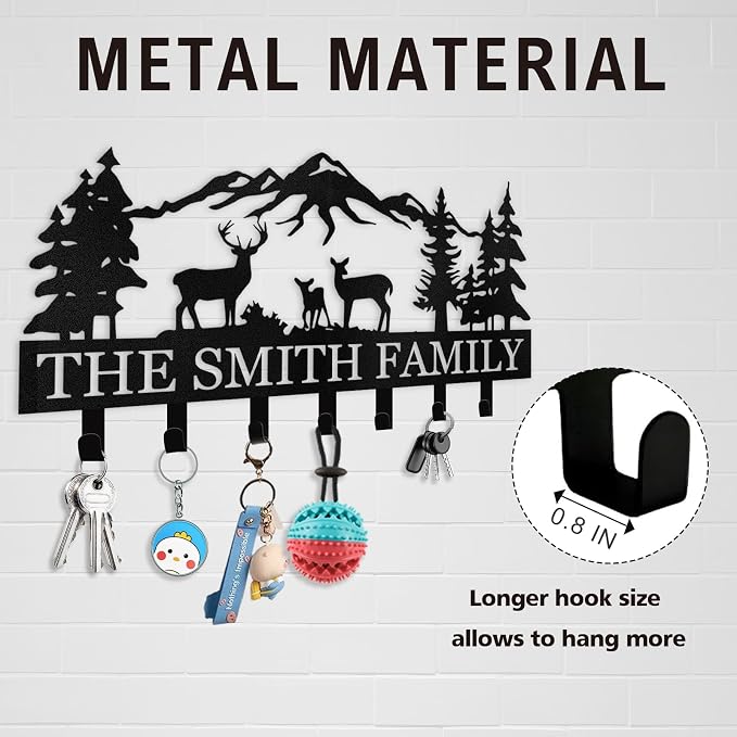 Dyoart, Personalized Key Holder for Wall - Metal Key Hooks for Wall Organizer, Deer Forest Theme Key Rack Wall Mount, Key Hanger Organizer for Kitchen, Entryway, Hallway, Office Decor