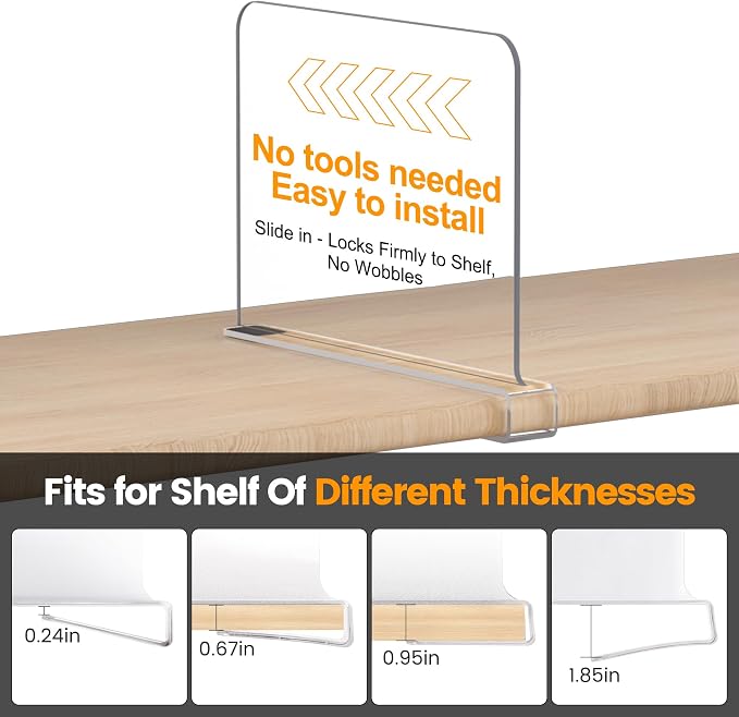 OKPOW Shelf Dividers for Closet Organization - 8 Pack 8" Tall X 12" Deep Acrylic Clear Sturdy Separators for Clothes Purse - Adjustable Removable Easy to Install Storage for Wood Cabinet Housewife