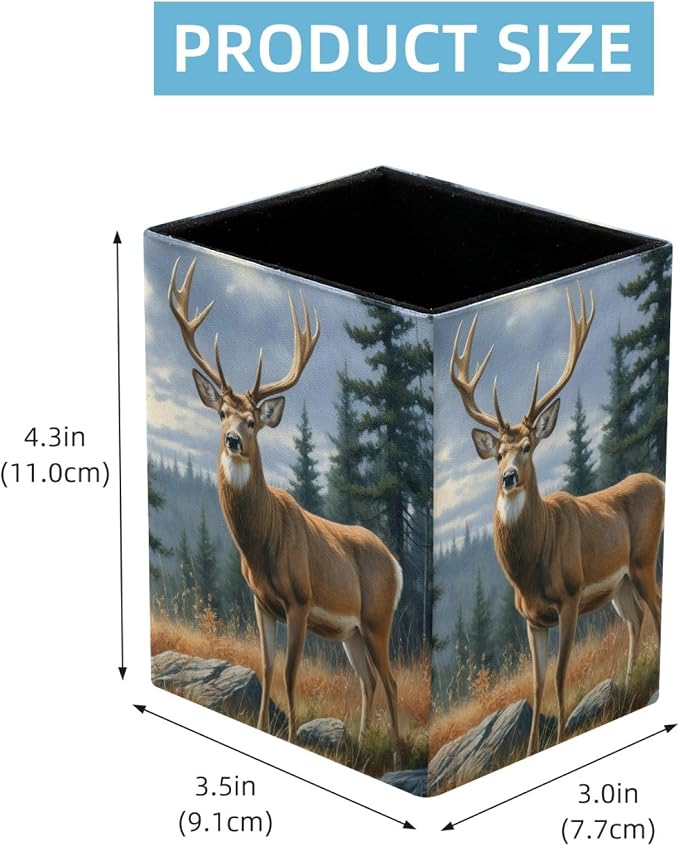 Pen Holder for Desk, Forest Deer Pencil Holder, Pen Cup Functional Desk Organizer for Office Supplies
