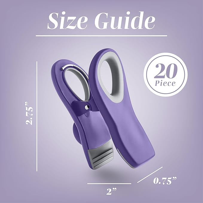 COOK WITH COLOR Bag Clips with Magnet- Food, Chip, Bag Clips for Food Storage with Airtight Seal Grip for Bread, Snack and Food Bags (Lavender, Pack of 20)