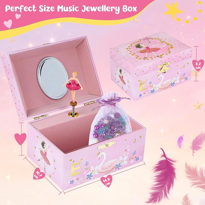Personalized Initial E Musical Jewelry Box for Girls - Ballerina Music Box with Spinning Dancer, Includes Unicorn Necklace & Bracelet Set, Custom E Letter Keepsake for Kids Ages 3-10