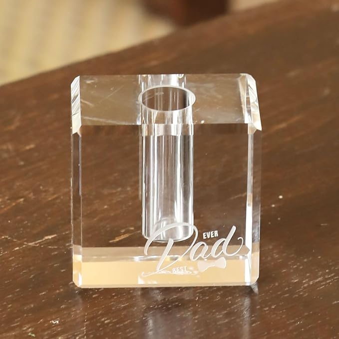 Fathers Day Crystal Christmas Gifts for Dad Crystal Carved Single Pen Holder, 2.4" Fancy Fountain Pen Holder for Desk, Glass Feather Pencil Stand for Office Desktop Decoration, Gift for Father Man