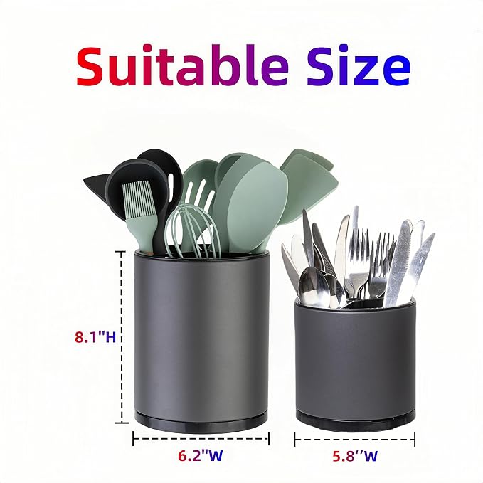 LIBODOUR Kitchen Utensil Holder Extra Large Rotating For Counter Organizer Stainless Steel Storage Cooking Silverware Caddy 3 Compartment Flatware Spoon Spatula Tool Cutlery Container（2 Set Grey）
