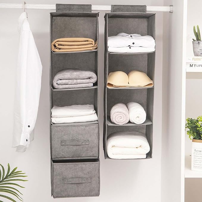Closet Organizers and Storage System Wardrobe Collapsible Hanging Shelves Basket for Baby Clothes Dress Up Sweater College Dorm Essentials Bedroom Accessories Apartment for Guys Best (Grey 4 Cubes)