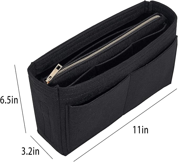 Vercord Felt Organizer Insert For Purse Handbag Tote Bag In Bag Inside Shaper Divider Neo Black Slender Medium