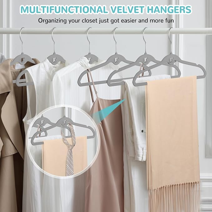 Baby Velvet Stackable Hangers 30 Pack, 11 Inches Gray Kids Clothes Hanger for Closet, Non Slip Toddler Infant Hangers for Nursery, Thin Space Saving Children Felt Hanger with 360° Swivel Hooks