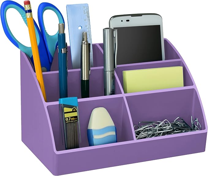 Acrimet Desktop Organizer - Easy Organizer Caddy Holder for Office, Home and School use (Plastic) (Solid Purple Color) | Slant Design, Scrunch Holder & Stationery Accessories