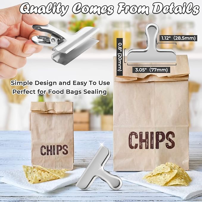 ANZNKU 12 Pack Silver Chip Clips - Round, Smooth Edge Air Tight Seal for Food Packages, Snack Bag Clips for Office Kitchen Home