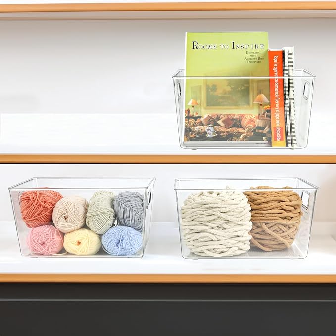 ZEXALOR 4pcs Clear Storage Bins Clear Storage Containers for Kitchen Pantry Organization, Organizing Bins with Built in Handles, Cabinet Organizers