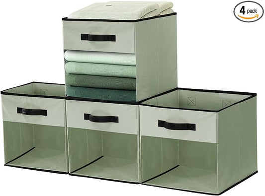 DECOMOMO Storage Bins, Cube Storage Bin with Window | 13x15x13", 6 Pack, Fabric Storage Cubes for Shelves (Green)