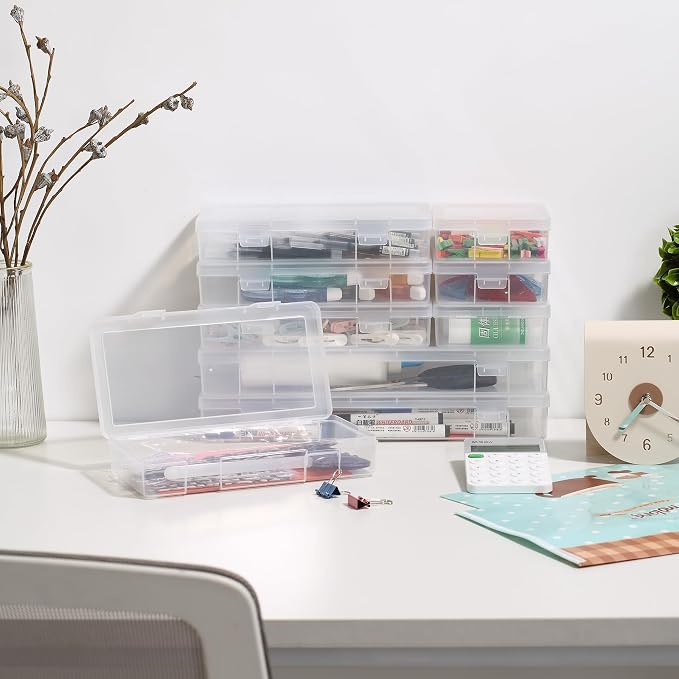 9 Pack Medium Clear Plastic Storage Boxes with Lids, Craft Jewelry Life Item Organizer for Puzzles, Pens, Rings, Needle and Thread, Nail Polish, Remote Controls