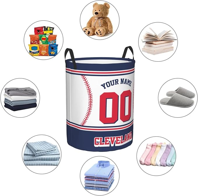 Custom Cleveland Laundry Hamper Personalized Laundry Basket Customized Name And Number Collapsible Storage Basket for Bedroom Bathroom Living Room Baseball Fan Gifts