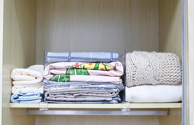 CY craft Acrylic Shelf Dividers for Closets,Wood Shelf Dividers, 4 PCS Clear Shelf Separators,Perfect for Clothes Organizer and Bedroom Kitchen Cabinets Shelf Storage and Organization