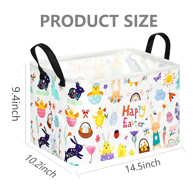 Rectangular Easter Basket Storage Bin for Shelves Cute Gifts Baskets Foldable Box with Handles for Boy and Girl Home Office Car Dormroom Easter Party Supplies
