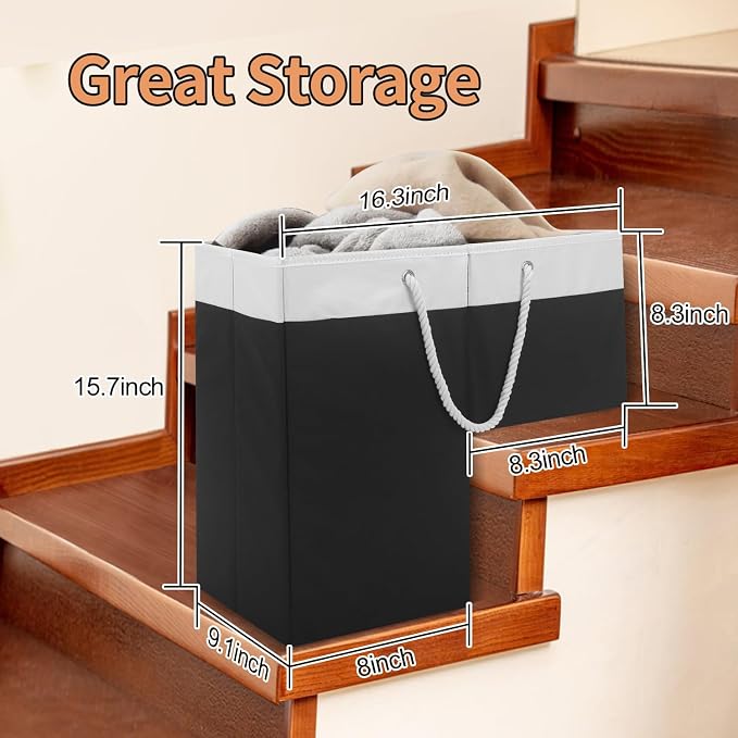 Stair Basket for Stairs with Handle, Staircase Baskets for Carpeted and Wooden Stairs,16" Step Storage Basket for Toys, Clothes, Books, Tools, with Hard Board, Anti-slip (1, Black)