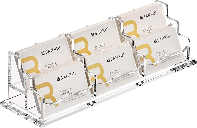 SANRUI Acrylic Business Card Display Holder for Desk, Clear Multiple Desktop Business Card Stand Organizer Storage, for Exhibition, Home, Office,2 Tier 6 Pocket, 360 Card Capacity