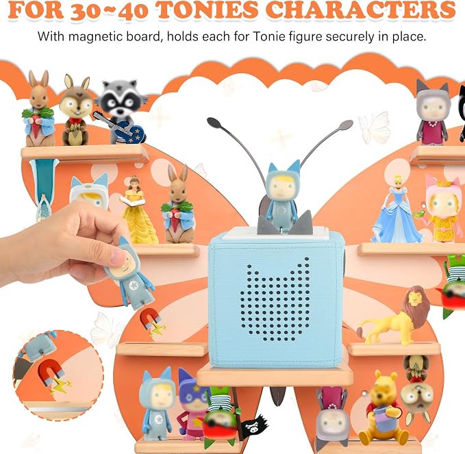 Butterfly for Tonies Box 1/2 Tonies Figures Organizer Storage Shelf Wall Mounted, Magnetic Display Collection 30~40 Characters Floating Shelves Storage Player