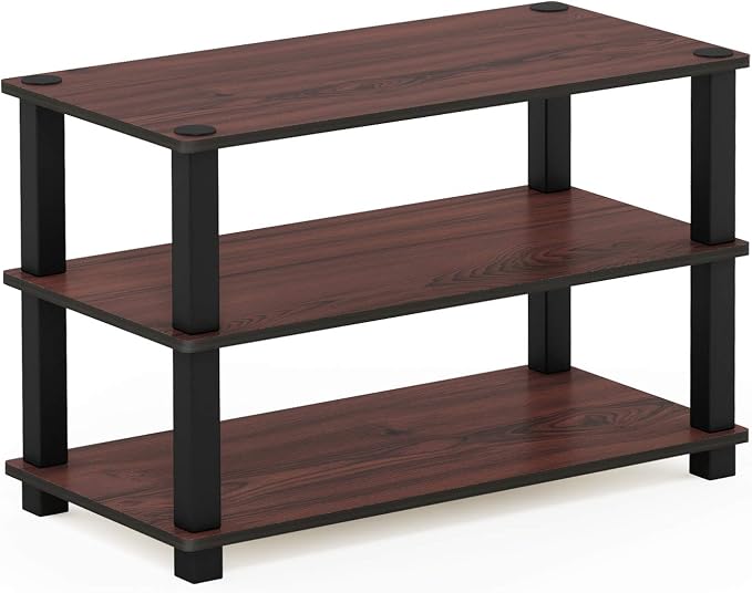 Furinno Turn-S-Tube 3-Tier Shoe Rack, Dark Cherry/Black