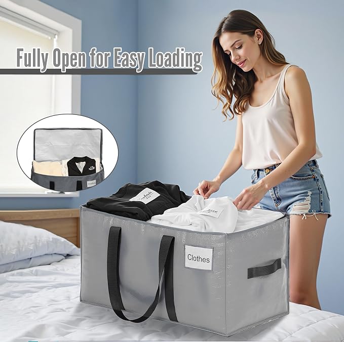 BAGAIL Heavy Duty Moving Bags with Strong Handle, Extra Large Moving Boxes, Storage Tote for Clothes, College Moving Supplies(Grey, 6 Pack)