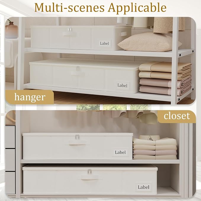 Yawinhe Underbed Bags, Storage Containers Bags with Lid, Foldable Blanket Bins, with Sturdy Zipper und Label Holders, for Clothing, 23.6''Lx11.8''Wx6''H, 1Pack,Beige，SNH002BES-1