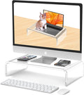 Acrylic Monitor Stand Riser L14''xW7.5''xH4'' Acrylic Laptop Stand for Desk Clear Computer Monitor Stand for Desk Accessories White Aesthetic Decorations for Office Home iMac Organizer