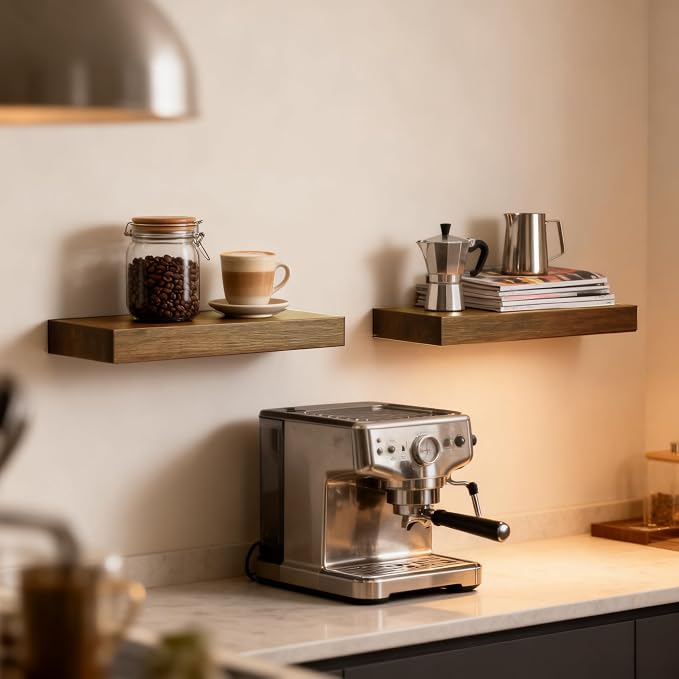 Floating Shelves for Wall,Wall Shelves for Decor Storage,Display Shelving 16 inch Set of 2,Wall Mounted Wood Shelf for Bedroom,Living Room,Bathroom,Kitchen,Brown(2pcs,Brown)