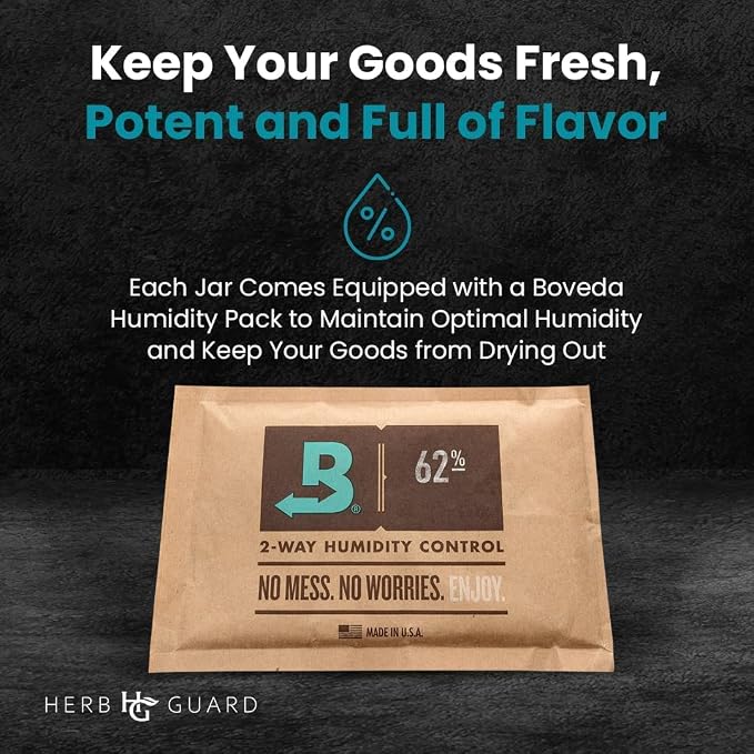 Herb Guard - Half Oz Container Premium UltraViolet (UV) Jar & Humidity Pack (250 ml) Airtight UV Protection Keeps Herbs Fresh for Months [5 Pack]