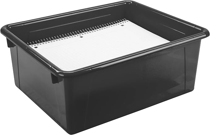 Storex Letter Size Deep Storage Tray – Organizer Bin for Classroom, Office and Home, Black, 5-Pack (62523U05C)
