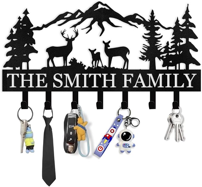 Dyoart, Personalized Key Holder for Wall - Metal Key Hooks for Wall Organizer, Deer Forest Theme Key Rack Wall Mount, Key Hanger Organizer for Kitchen, Entryway, Hallway, Office Decor