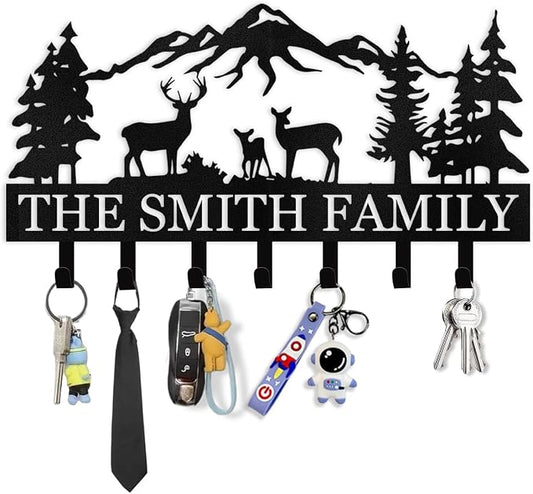 Dyoart, Personalized Key Holder for Wall - Metal Key Hooks for Wall Organizer, Deer Forest Theme Key Rack Wall Mount, Key Hanger Organizer for Kitchen, Entryway, Hallway, Office Decor