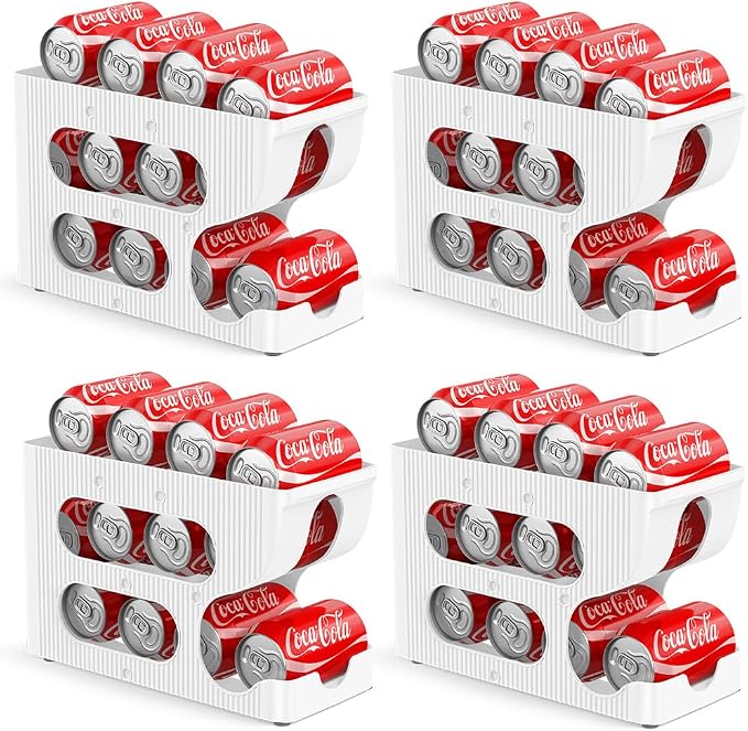 Sotfamily FIFO Soda Can Organizer for Pantry or Fridge, Holds 48 Cans | 4-Pack Automatic Rolling Drink Organizer for Fridge, Space-Saving Pop Can Dispenser/Holder/Storage/Container for Refrigerator