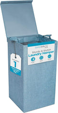 BIRDROCK HOME Laundry Hamper with Lid | Removable Bags for Sorting Clothes | Sectioned Laundry Basket for Bedroom & Bathroom | Collapsible Storage Bin with Cover | Single, Light Blue