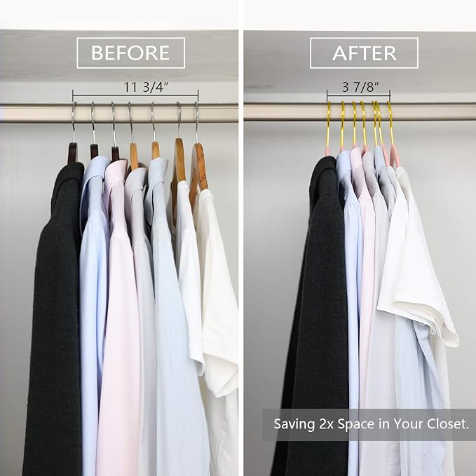 MIZGI Premium Velvet Hangers (Pack of 50) Heavyduty - Non Slip - Velvet Suit Hangers Blush Pink - Gold Hooks,Space Saving Clothes Hangers Felt Organizer
