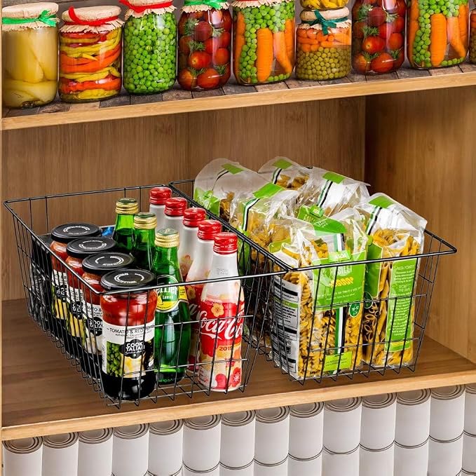 SANNO Black Wire Baskets Freezer Bin Organizer for Home, Bathroom, Closet Organization, set of 8, 15.7inch