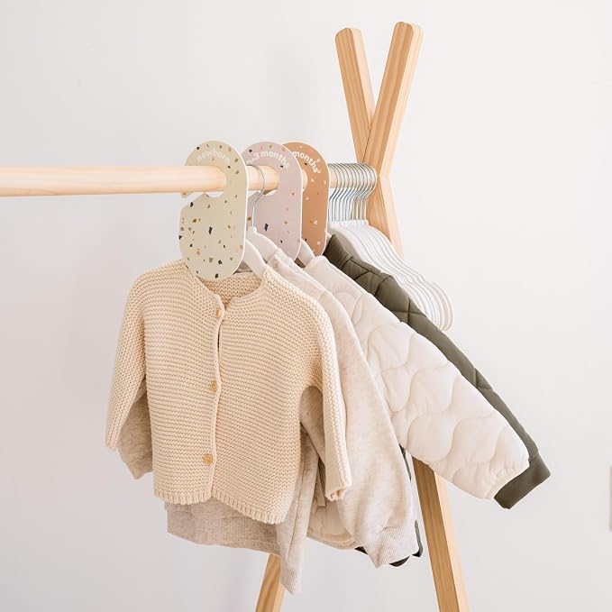 3 Sprouts Baby Closet Organizer Set, 15 Hangers, 8 Dividers, Cream/Terrazzo | 15 velvet hangers, 8 size dividers, Baby clothes closet dividers, Infant to toddler clothing, Matching nursery colors