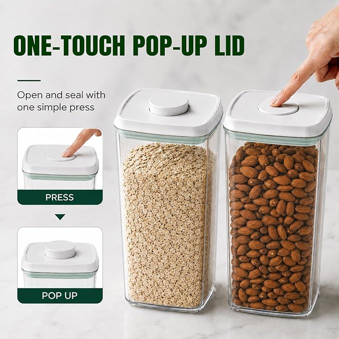 Pop Airtight Food Storage Containers with Lids Stackable Containers for Kitchen Pantry Organization Ideal for Cereal Snacks Flour Sugar Coffee and Spaghetti (gray, 6 pcs)