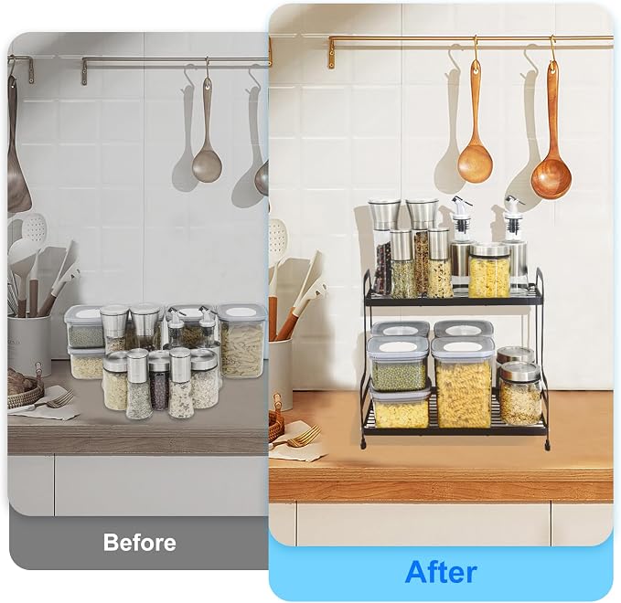 2-Tier Metal Countertop Organizer – Standing Shelf for Bathroom Vanity, Kitchen Spice Rack, Under Sink Storage, Cosmetics Display