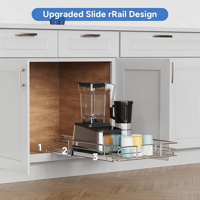 ROOMTEC Pull Out Cabinet Organizer, Cabinet Pull Out Shelves 14" W x 18" D, Heavy Duty Cabinet Drawers Slide Out Kitchen Cabinet Organizers Storage Shelf