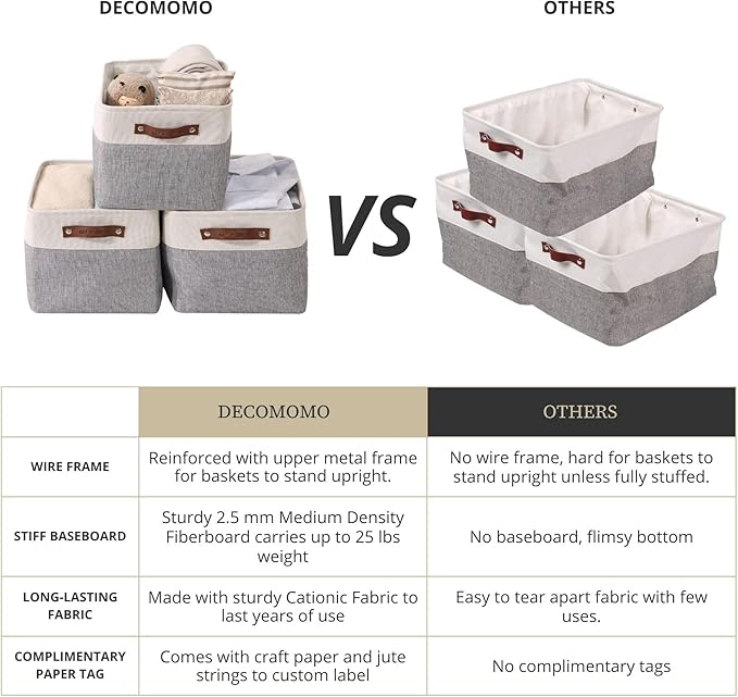 DECOMOMO Storage Bins, Extra Large Fabric Storage Baskets for Shelves, Decorative Linen Closet Organizer, 15.8 x 12.5 x 10 inches (Grey & White, 3 Pack)