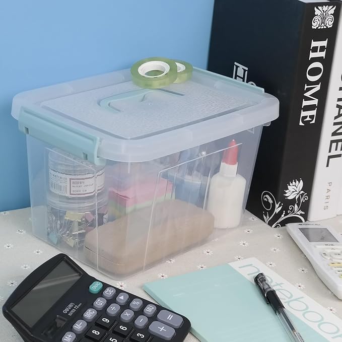 Gloreen 6 Packs 6 Quart Clear Lidded Storage Bins, Plastic Latching Container Box with Handle