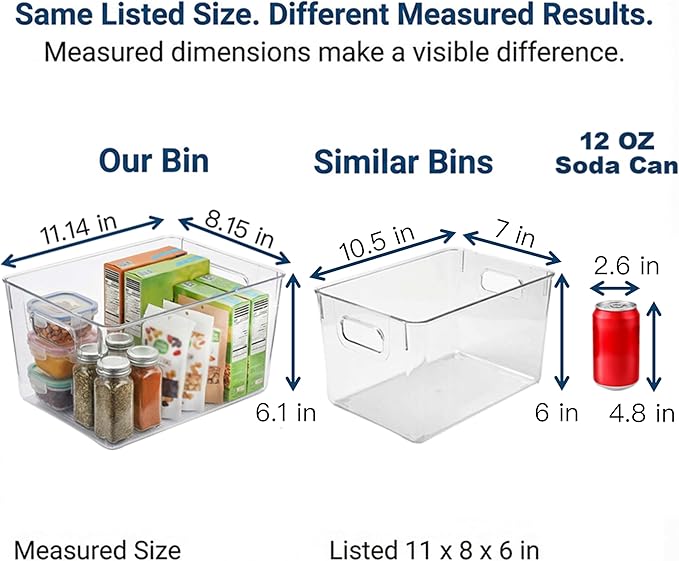 MOONEDGE Clear Plastic Storage Organizer Bins for Home Organization | Clear Bins for Organizing, Pantry Organizers and Storage, Kitchen, Fridge, Bathroom, Cabinet, Closet, Under-Sink, Laundry