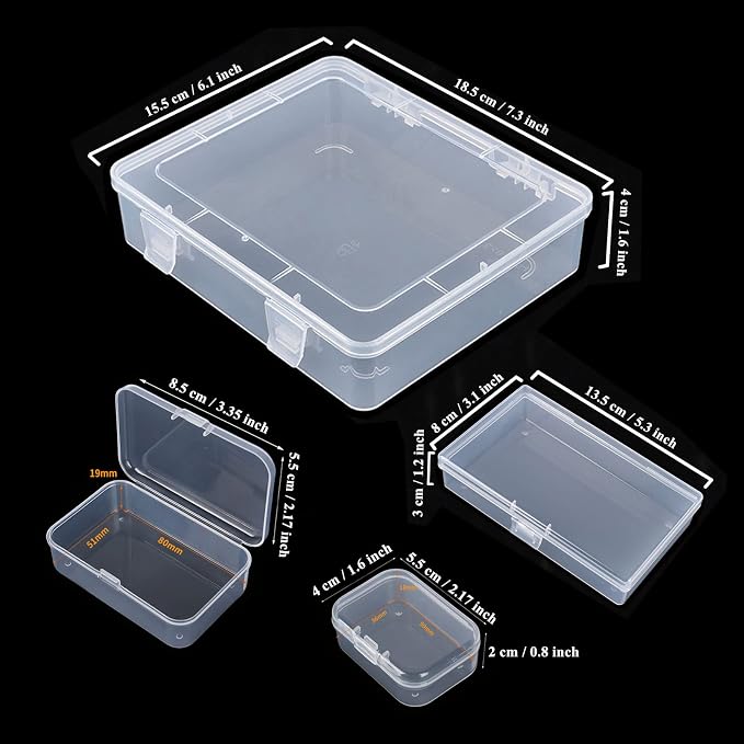 28 Pack Rectangular Mixed Sizes Clear Plastic Storage Containers | Hinged Lid, For Beads and Small Craft Items