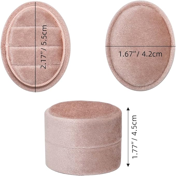 Velvet Oval Ring Box 3 Slots - Premium Wedding Three Rings Box Vintage Handmade Storage Jewelry Organizer for Proposal, Engagement, Wedding Ceremony, Christmas (Blush Peach)
