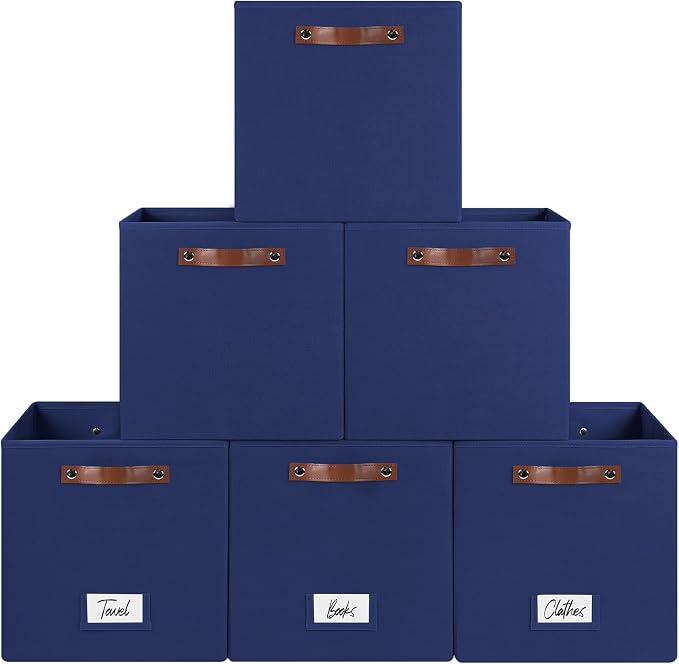 FinishingBo 6-Pack Storage Cubes with Handles & Label Holders Basket, Closet Cube Home Organizer Bins(Blue, 13 x 13 x 13 inch)