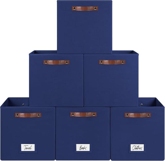 FinishingBo 6-Pack Storage Cubes with Handles & Label Holders Basket, Closet Cube Home Organizer Bins(Blue, 13 x 13 x 13 inch)