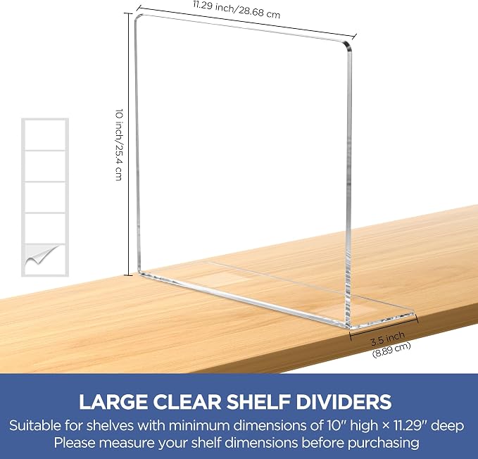 HBlife Acrylic Shelf Dividers for Closet Organization, 8 Pack Clear Sturdy Separate Closet Dividers for Shelves, Adjustable Purse Organizer for Sweater, Shirts, Handbags, Books in Bedroom and Kitchen